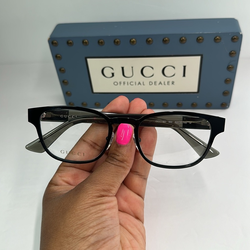 Auth - Gucci GG1118O 003 Eyeglasses Men's Black/Grey Full Rim Square Shape 52-2… - Picture 14 of 16